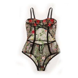 SHEIN Shear Floral Embroidered Mesh Underwire Teddy Bodysuit NWOT